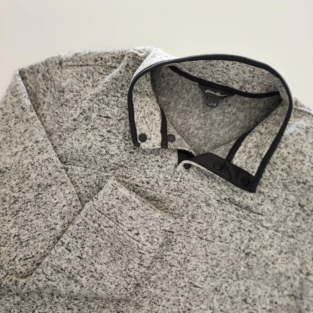 Eddie Bauer Heathered Grey Radiator Fleece Pullover 1/4 Snap Sweater Men size XL